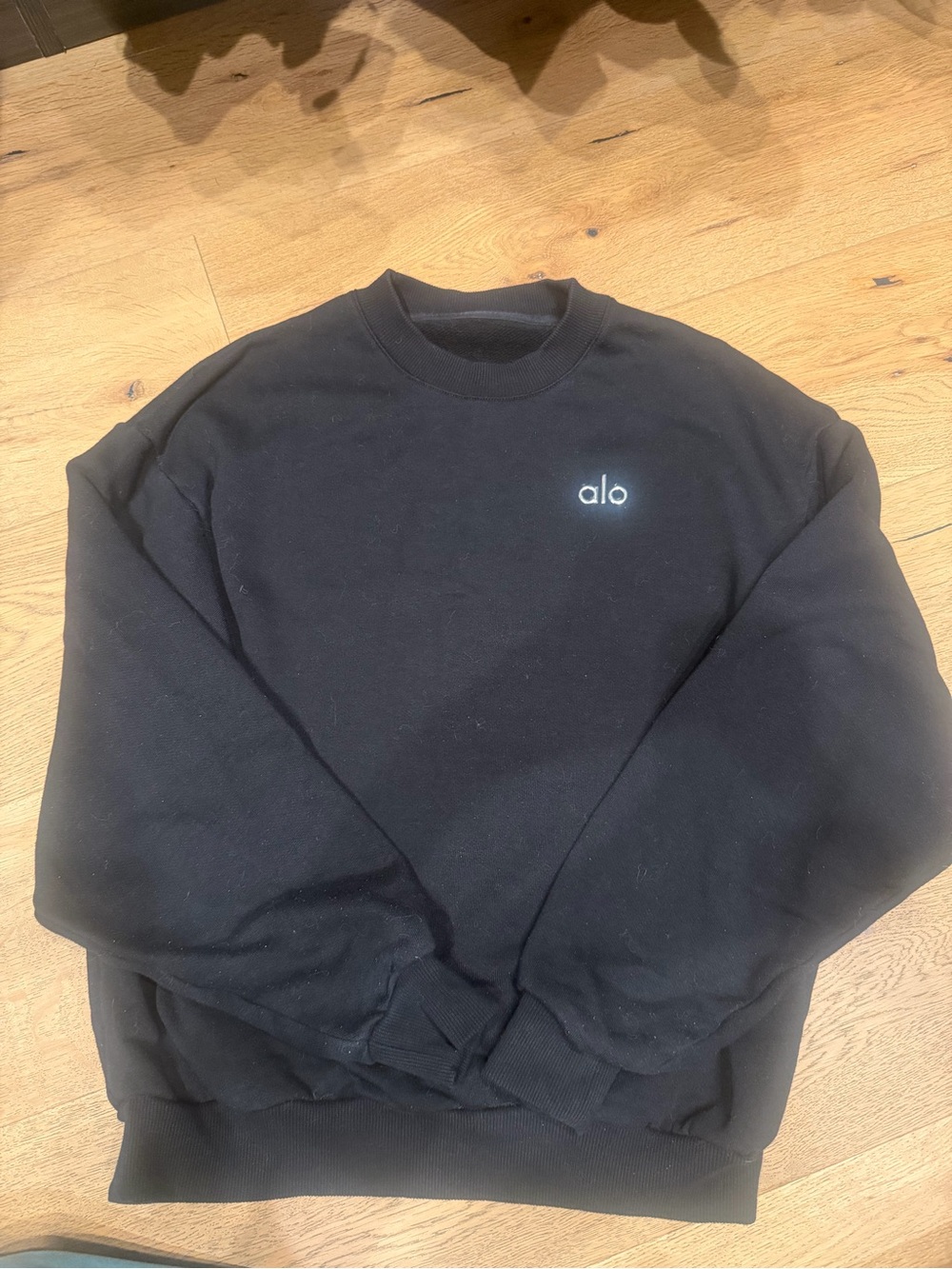 ALO Yoga Black Crewneck Sweatshirt with White Logo